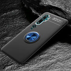 Coque Ultra Fine Silicone Souple Housse Etui avec Support Bague Anneau Aimante Magnetique D01 pour Xiaomi Mi Note 10 Pro Bleu et Noir