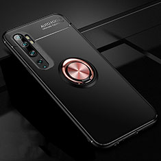 Coque Ultra Fine Silicone Souple Housse Etui avec Support Bague Anneau Aimante Magnetique D02 pour Xiaomi Mi Note 10 Or et Noir
