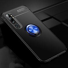 Coque Ultra Fine Silicone Souple Housse Etui avec Support Bague Anneau Aimante Magnetique D02 pour Xiaomi Mi Note 10 Pro Bleu et Noir