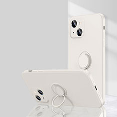 Coque Ultra Fine Silicone Souple Housse Etui avec Support Bague Anneau Aimante Magnetique G01 pour Apple iPhone 13 Mini Blanc