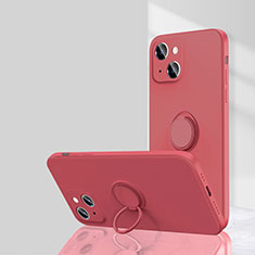 Coque Ultra Fine Silicone Souple Housse Etui avec Support Bague Anneau Aimante Magnetique G01 pour Apple iPhone 13 Mini Rouge