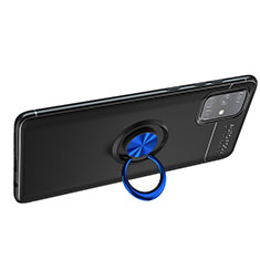 Coque Ultra Fine Silicone Souple Housse Etui avec Support Bague Anneau Aimante Magnetique JM1 pour Samsung Galaxy A51 4G Bleu et Noir