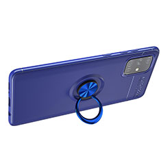 Coque Ultra Fine Silicone Souple Housse Etui avec Support Bague Anneau Aimante Magnetique JM1 pour Samsung Galaxy A51 5G Bleu