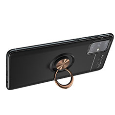 Coque Ultra Fine Silicone Souple Housse Etui avec Support Bague Anneau Aimante Magnetique JM1 pour Samsung Galaxy A71 5G Or et Noir
