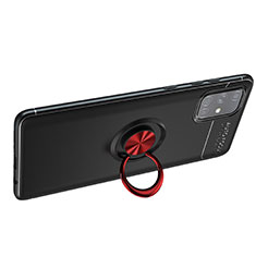 Coque Ultra Fine Silicone Souple Housse Etui avec Support Bague Anneau Aimante Magnetique JM1 pour Samsung Galaxy A71 5G Rouge et Noir