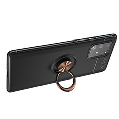 Coque Ultra Fine Silicone Souple Housse Etui avec Support Bague Anneau Aimante Magnetique JM1 pour Samsung Galaxy A91 Or et Noir