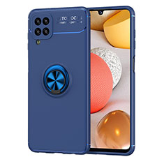 Coque Ultra Fine Silicone Souple Housse Etui avec Support Bague Anneau Aimante Magnetique JM1 pour Samsung Galaxy M12 Bleu