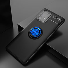 Coque Ultra Fine Silicone Souple Housse Etui avec Support Bague Anneau Aimante Magnetique JM2 pour Samsung Galaxy A91 Bleu et Noir