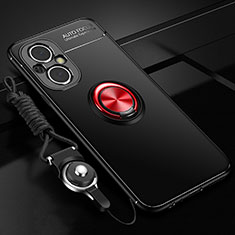 Coque Ultra Fine Silicone Souple Housse Etui avec Support Bague Anneau Aimante Magnetique JM3 pour OnePlus Nord N20 5G Rouge et Noir
