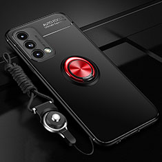 Coque Ultra Fine Silicone Souple Housse Etui avec Support Bague Anneau Aimante Magnetique JM3 pour OnePlus Nord N200 5G Rouge et Noir