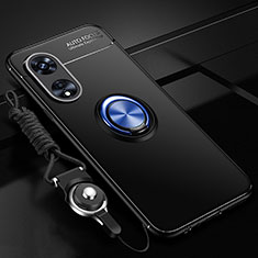 Coque Ultra Fine Silicone Souple Housse Etui avec Support Bague Anneau Aimante Magnetique JM3 pour Oppo A58x 5G Bleu et Noir