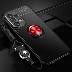 Coque Ultra Fine Silicone Souple Housse Etui avec Support Bague Anneau Aimante Magnetique JM3 pour Samsung Galaxy A32 5G Rouge et Noir