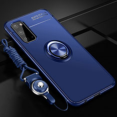 Coque Ultra Fine Silicone Souple Housse Etui avec Support Bague Anneau Aimante Magnetique JM3 pour Samsung Galaxy S20 5G Bleu