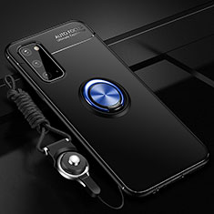 Coque Ultra Fine Silicone Souple Housse Etui avec Support Bague Anneau Aimante Magnetique JM3 pour Samsung Galaxy S20 5G Bleu et Noir