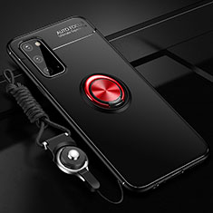 Coque Ultra Fine Silicone Souple Housse Etui avec Support Bague Anneau Aimante Magnetique JM3 pour Samsung Galaxy S20 5G Rouge et Noir