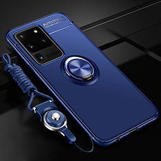 Coque Ultra Fine Silicone Souple Housse Etui avec Support Bague Anneau Aimante Magnetique JM3 pour Samsung Galaxy S20 Ultra 5G Bleu
