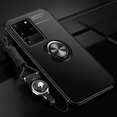 Coque Ultra Fine Silicone Souple Housse Etui avec Support Bague Anneau Aimante Magnetique JM3 pour Samsung Galaxy S20 Ultra 5G Noir