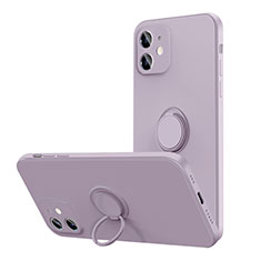 Coque Ultra Fine Silicone Souple Housse Etui avec Support Bague Anneau Aimante Magnetique N01 pour Apple iPhone 12 Mini Violet Clair