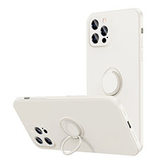 Coque Ultra Fine Silicone Souple Housse Etui avec Support Bague Anneau Aimante Magnetique N01 pour Apple iPhone 12 Pro Max Blanc