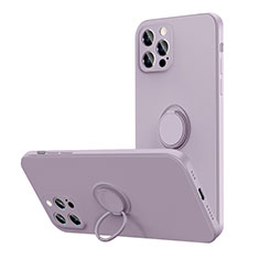 Coque Ultra Fine Silicone Souple Housse Etui avec Support Bague Anneau Aimante Magnetique N01 pour Apple iPhone 12 Pro Max Violet Clair