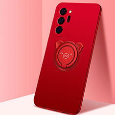 Coque Ultra Fine Silicone Souple Housse Etui avec Support Bague Anneau Aimante Magnetique N02 pour Samsung Galaxy Note 20 Ultra 5G Rouge