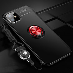 Coque Ultra Fine Silicone Souple Housse Etui avec Support Bague Anneau Aimante Magnetique N03 pour Apple iPhone 12 Mini Rouge et Noir