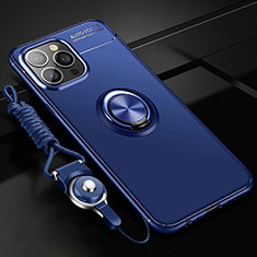 Coque Ultra Fine Silicone Souple Housse Etui avec Support Bague Anneau Aimante Magnetique pour Apple iPhone 13 Pro Max Bleu