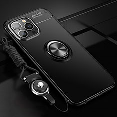 Coque Ultra Fine Silicone Souple Housse Etui avec Support Bague Anneau Aimante Magnetique pour Apple iPhone 13 Pro Noir