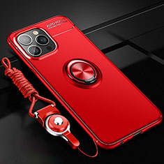 Coque Ultra Fine Silicone Souple Housse Etui avec Support Bague Anneau Aimante Magnetique pour Apple iPhone 13 Pro Rouge