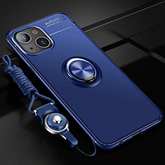 Coque Ultra Fine Silicone Souple Housse Etui avec Support Bague Anneau Aimante Magnetique pour Apple iPhone 14 Bleu