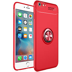 Coque Ultra Fine Silicone Souple Housse Etui avec Support Bague Anneau Aimante Magnetique pour Apple iPhone 6S Plus Rouge