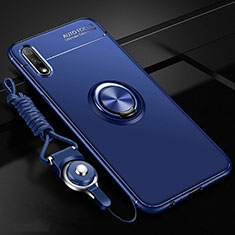 Coque Ultra Fine Silicone Souple Housse Etui avec Support Bague Anneau Aimante Magnetique pour Huawei Enjoy 10 Bleu
