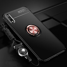 Coque Ultra Fine Silicone Souple Housse Etui avec Support Bague Anneau Aimante Magnetique pour Huawei Enjoy 10 Or et Noir