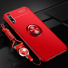 Coque Ultra Fine Silicone Souple Housse Etui avec Support Bague Anneau Aimante Magnetique pour Huawei Enjoy 10 Rouge