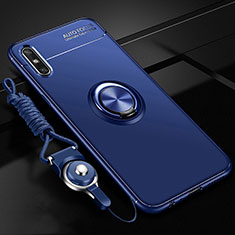 Coque Ultra Fine Silicone Souple Housse Etui avec Support Bague Anneau Aimante Magnetique pour Huawei Enjoy 10e Bleu