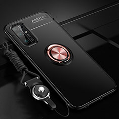 Coque Ultra Fine Silicone Souple Housse Etui avec Support Bague Anneau Aimante Magnetique pour Huawei Honor 30 Or et Noir