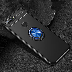 Coque Ultra Fine Silicone Souple Housse Etui avec Support Bague Anneau Aimante Magnetique pour Huawei Honor 9 Lite Bleu et Noir
