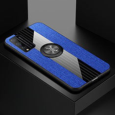 Coque Ultra Fine Silicone Souple Housse Etui avec Support Bague Anneau Aimante Magnetique pour Huawei Honor Play4T Pro Bleu