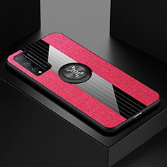 Coque Ultra Fine Silicone Souple Housse Etui avec Support Bague Anneau Aimante Magnetique pour Huawei Honor Play4T Pro Rose Rouge