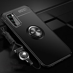 Coque Ultra Fine Silicone Souple Housse Etui avec Support Bague Anneau Aimante Magnetique pour Huawei Honor V30 5G Noir