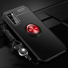 Coque Ultra Fine Silicone Souple Housse Etui avec Support Bague Anneau Aimante Magnetique pour Huawei Honor View 30 5G Rouge et Noir