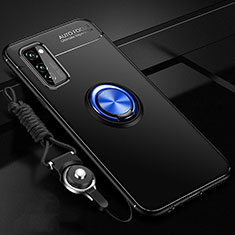 Coque Ultra Fine Silicone Souple Housse Etui avec Support Bague Anneau Aimante Magnetique pour Huawei Honor View 30 Pro 5G Bleu et Noir