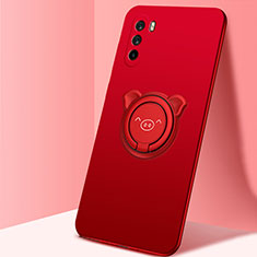 Coque Ultra Fine Silicone Souple Housse Etui avec Support Bague Anneau Aimante Magnetique pour Huawei Mate 40 Lite 5G Rouge