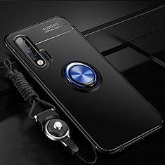 Coque Ultra Fine Silicone Souple Housse Etui avec Support Bague Anneau Aimante Magnetique pour Huawei Nova 6 5G Bleu et Noir