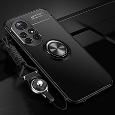 Coque Ultra Fine Silicone Souple Housse Etui avec Support Bague Anneau Aimante Magnetique pour Huawei Nova 8 Pro 5G Noir