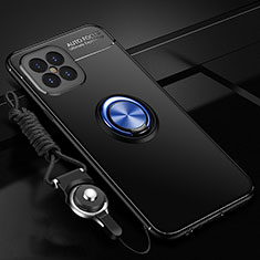 Coque Ultra Fine Silicone Souple Housse Etui avec Support Bague Anneau Aimante Magnetique pour Huawei Nova 8 SE 5G Bleu et Noir