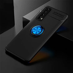 Coque Ultra Fine Silicone Souple Housse Etui avec Support Bague Anneau Aimante Magnetique pour Huawei P Smart (2021) Bleu et Noir