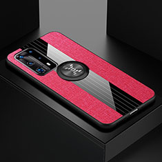 Coque Ultra Fine Silicone Souple Housse Etui avec Support Bague Anneau Aimante Magnetique pour Huawei P40 Pro+ Plus Rose Rouge