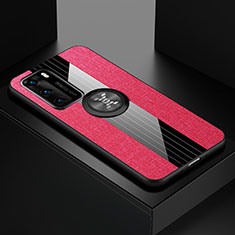 Coque Ultra Fine Silicone Souple Housse Etui avec Support Bague Anneau Aimante Magnetique pour Huawei P40 Rose Rouge