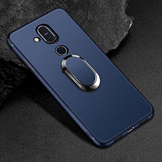 Coque Ultra Fine Silicone Souple Housse Etui avec Support Bague Anneau Aimante Magnetique pour Nokia 7.1 Plus Bleu